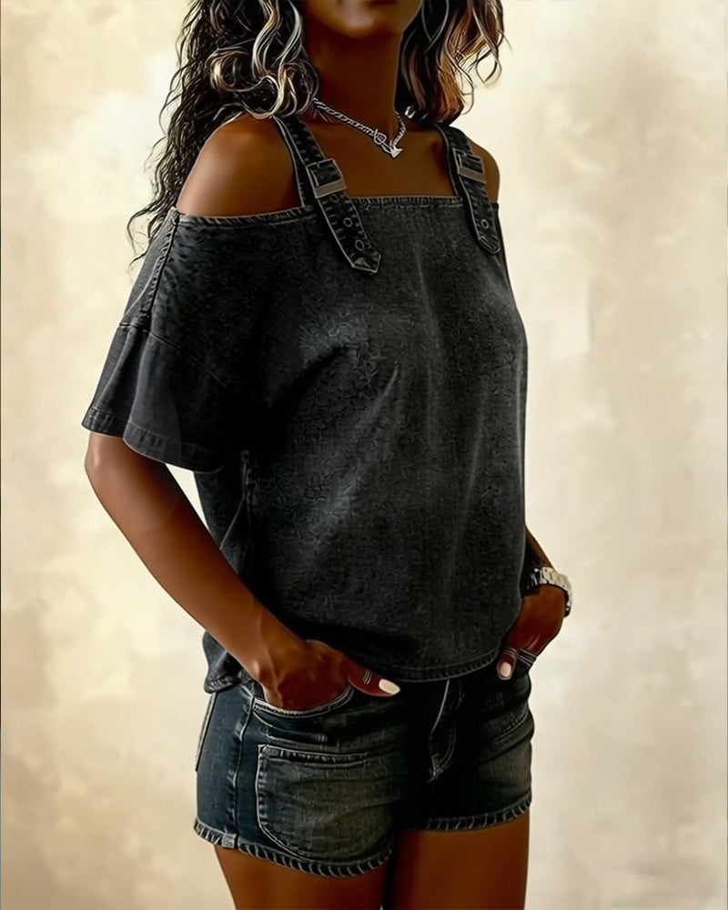 Luna | Off-shoulder denimblouse met bandjes