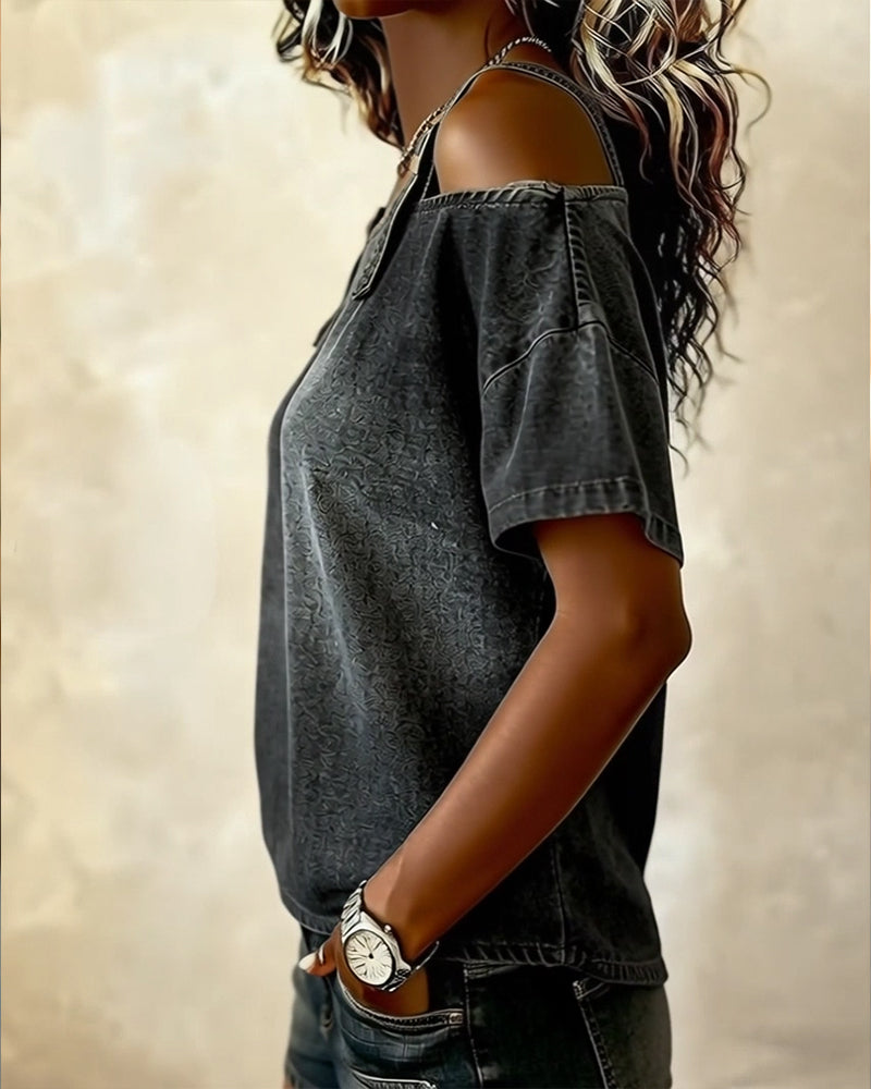 Luna | Off-shoulder denimblouse met bandjes