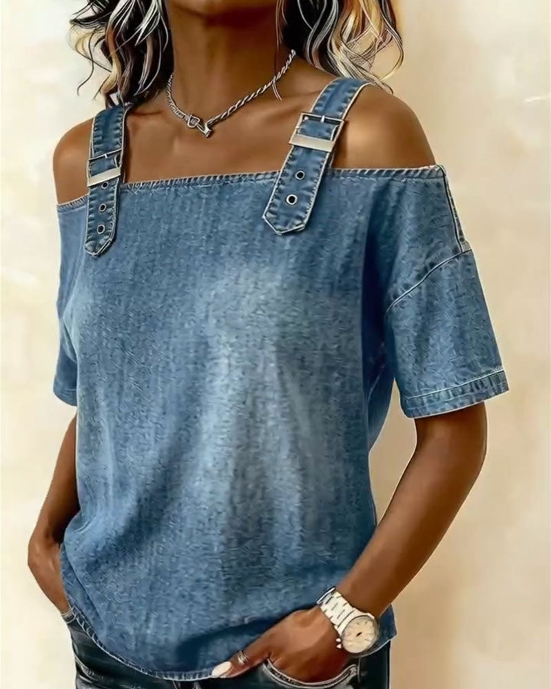 Luna | Off-shoulder denimblouse met bandjes