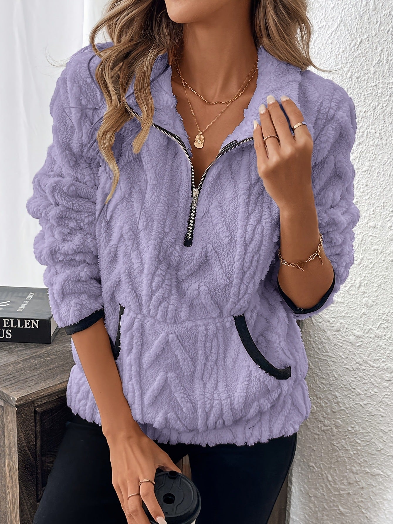 Briella | Fuzzy Sweatshirt met halve rits en zakken