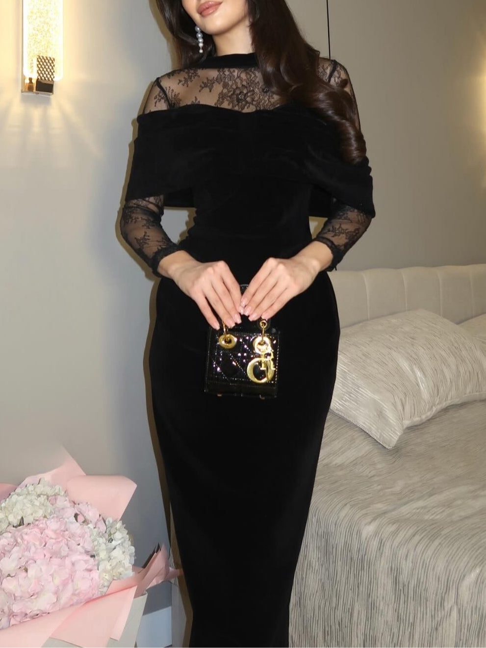 Sylvia | Fluwelen Kant Aansluitend Maxi Jurk