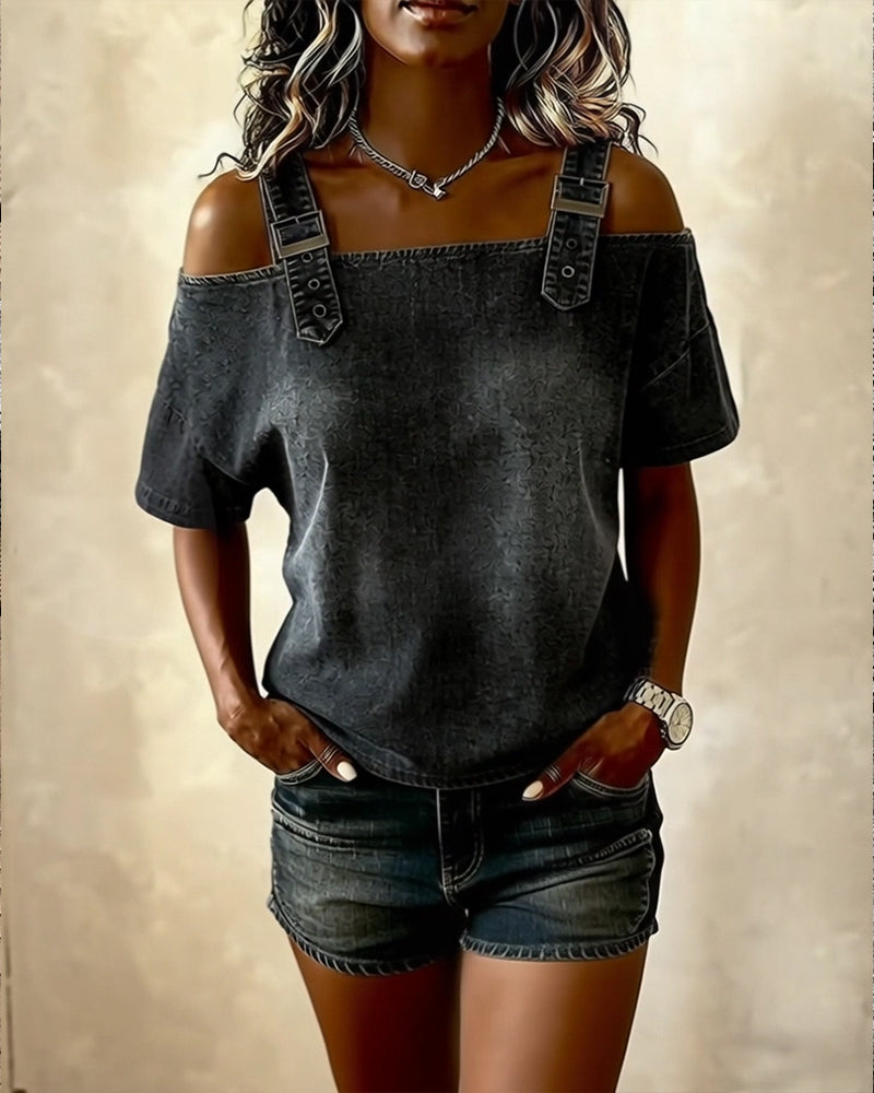 Luna | Off-shoulder denimblouse met bandjes