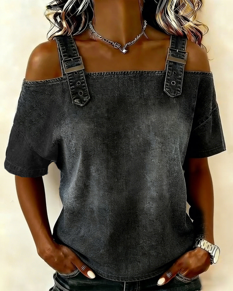Luna | Off-shoulder denimblouse met bandjes