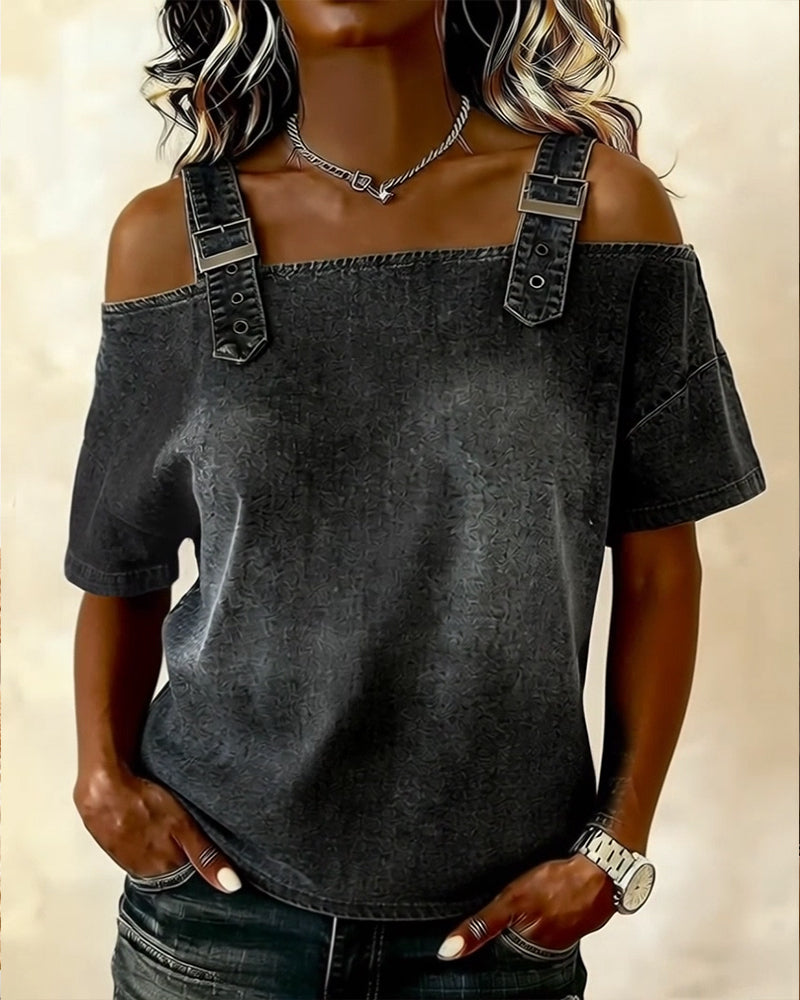 Luna | Off-shoulder denimblouse met bandjes