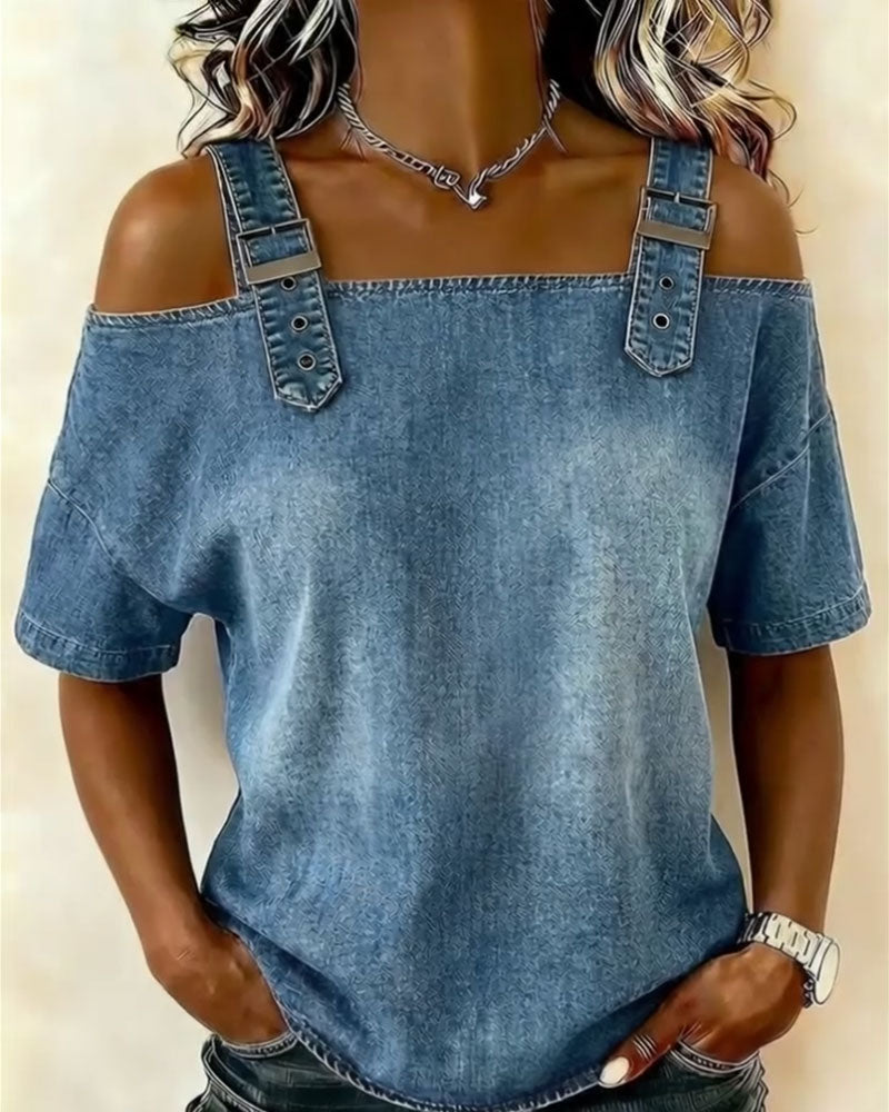 Luna | Off-shoulder denimblouse met bandjes