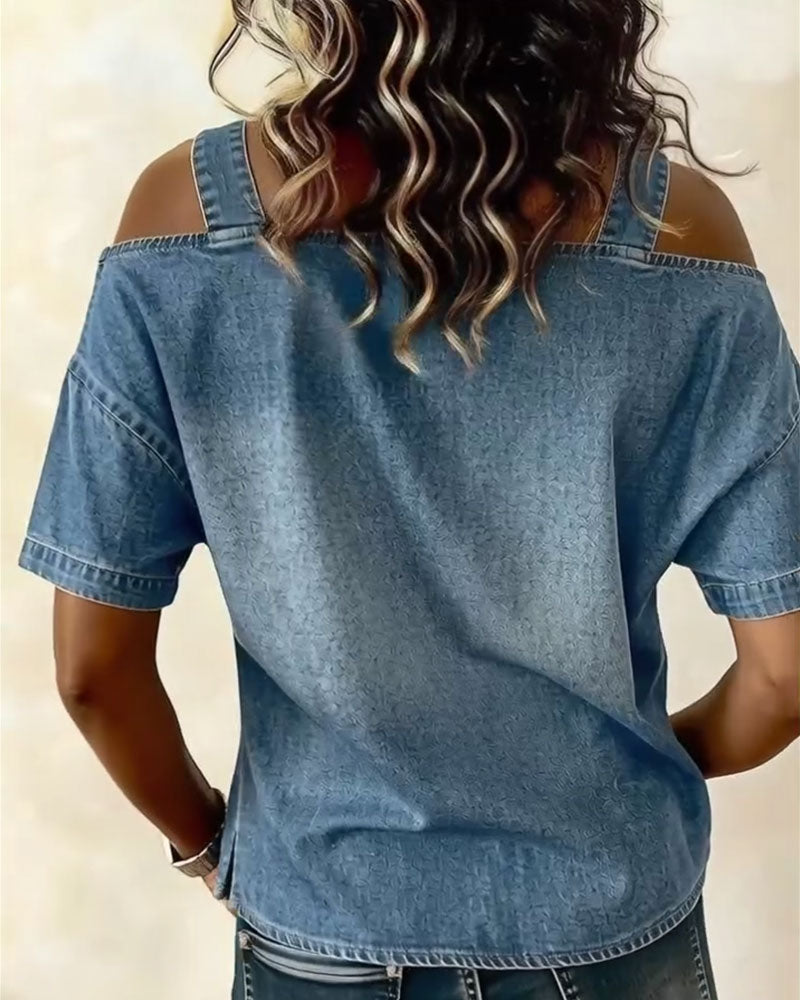 Luna | Off-shoulder denimblouse met bandjes